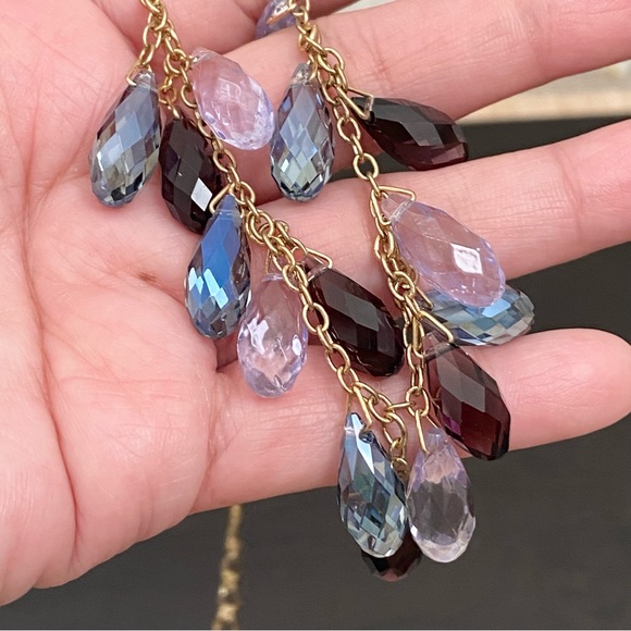 Purple Lavender Iridescent Teardrop Crystal Glass Beaded Chain Necklace - Picture 8 of 12